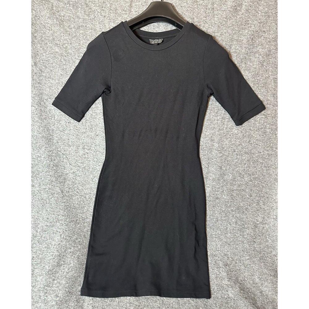 Topshop Dress Womens 2‎ US Black Bodycon Short Sleeve Midi Goth Clubwear Stretch